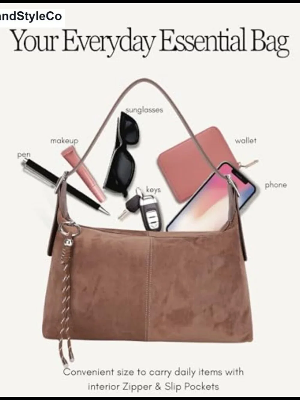 Vegan Suede Slouchy Hobo Shoulder Bag Crossbody with Adjustable Strap & Keychain